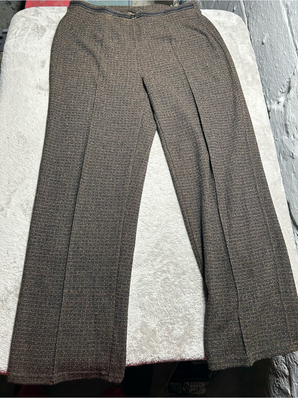 VTG Emma James Gold Shimmer Metallic Tweed Wide Leg Trousers Large